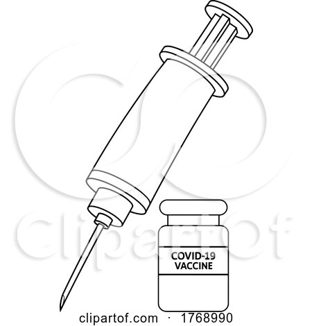 Cartoon Black and White Vaccine Syringe and Vial by Hit Toon