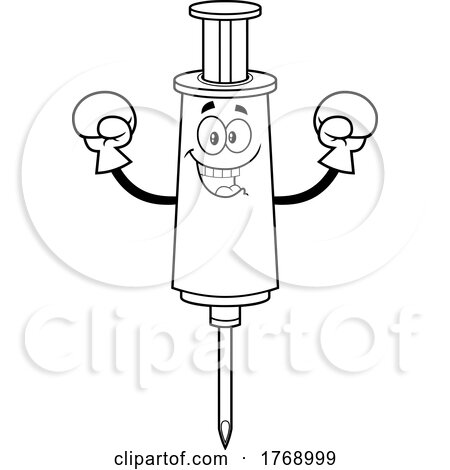 Cartoon Black and White Vaccine Syringe Mascot Wearing Boxing Gloves by Hit Toon