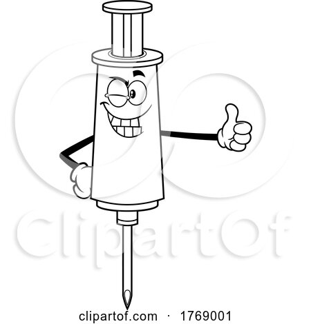 Cartoon Black and White Vaccine Syringe Mascot Giving a Thumb up by Hit Toon