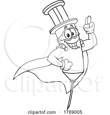 Cartoon Black and White Super Vaccine Syringe Mascot by Hit Toon