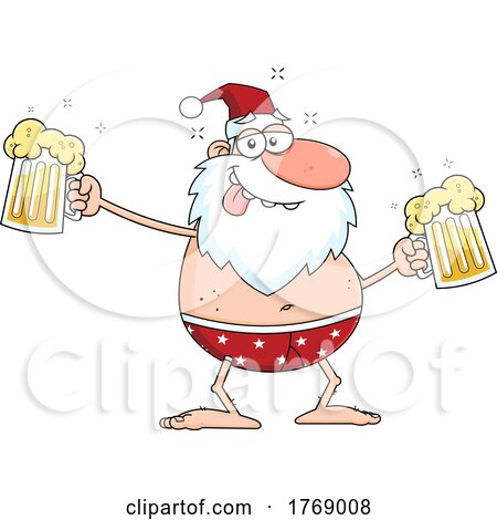 Cartoon Drunk Santa Holding Beer Mugs by Hit Toon