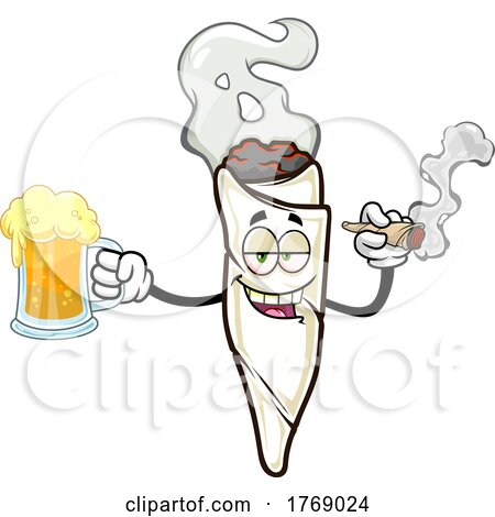 Cartoon Doobie Mascot Smoking and Drinking by Hit Toon