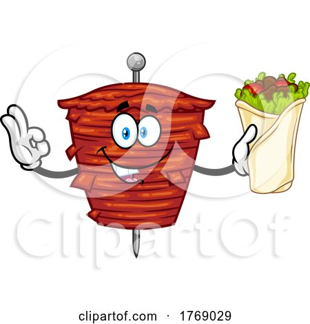Cartoon Meat Kebab Mascot Holding a Sandwich by Hit Toon