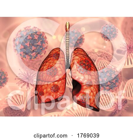 3D Medical Background with Lungs and Covid 19 Virus Cells by KJ Pargeter