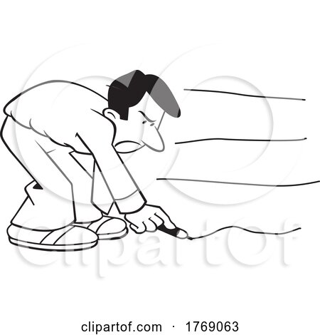Cartoon Black and White Frustrated Businessman Drawing the Bottom Line by Johnny Sajem