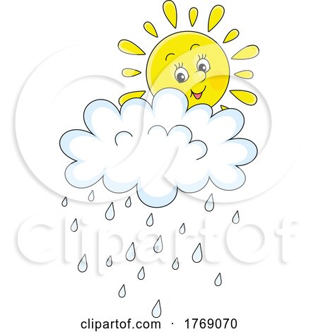 Cartoon Cheerful Sun and Rain Cloud by Alex Bannykh