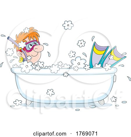 Cartoon Man Wearing Snorkel Gear in a Bath Tub by Alex Bannykh
