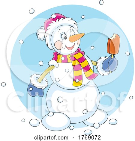 Cartoon Snowman Eating a Popsicle by Alex Bannykh