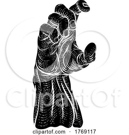 Hand Zombie Monster Scary Arm Woodcut by AtStockIllustration