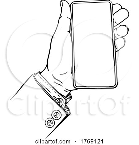 Business Suit Vintage Hand Holding Mobile Phone by AtStockIllustration