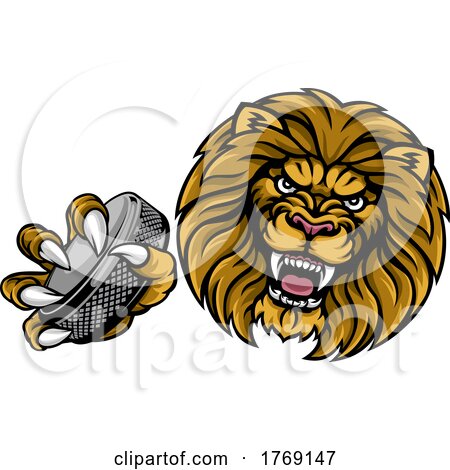 Lion Ice Hockey Player Cartoon Sports Mascot by AtStockIllustration