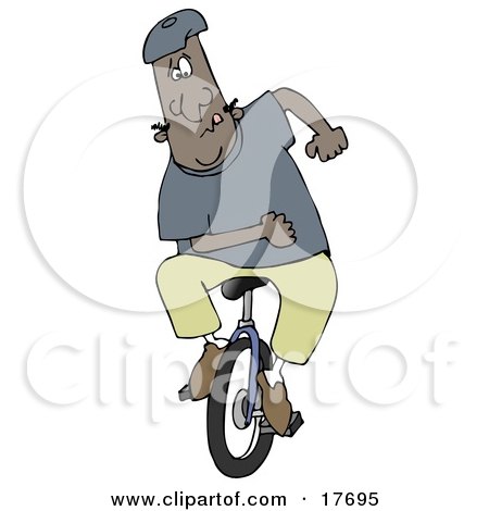 Clipart Illustration of a Motivated African American Man Trying To Learn How To Stay Balanced While Riding A Unicycle by djart