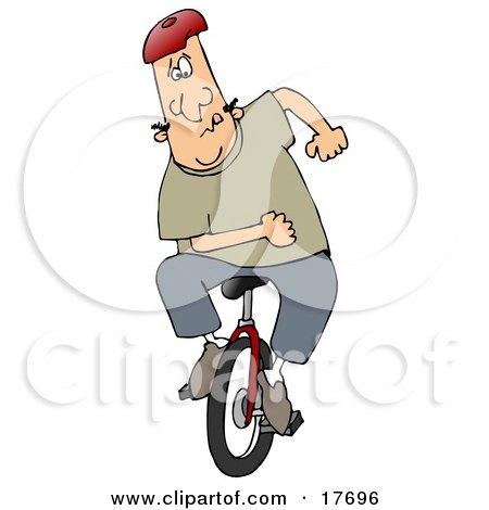 Clipart Illustration of a Motivated Caucasian Man Trying To Learn How To Stay Balanced While Riding A Unicycle by djart