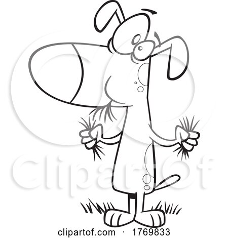 Cartoon Black and White Dog Munching on Grass by toonaday