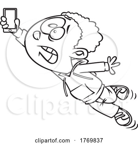 Cartoon Black and White Boy with Fast Cellular by toonaday