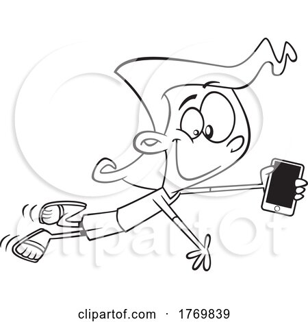 Cartoon Black and White Girl Enjoying Fast Cellular by toonaday