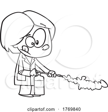 Cartoon Black and White Girl Using a Fire Extinguisher in Science Class by toonaday