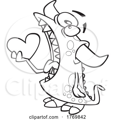 Cartoon Black and White Monster Eating a Heart by toonaday