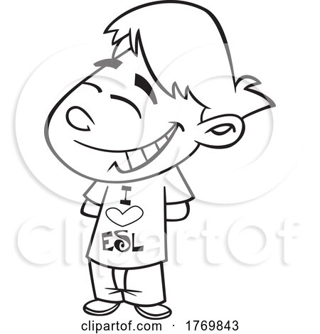 Cartoon Black and White Boy with an I Love ESL Shirt by toonaday