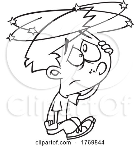 Cartoon Black and White Boy Seeing Stars by toonaday