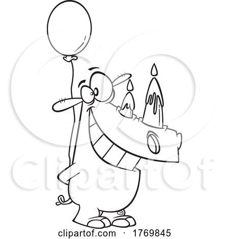 Cartoon Black and White Birthday Rhinoceros with Candle Horns and a Balloon by toonaday