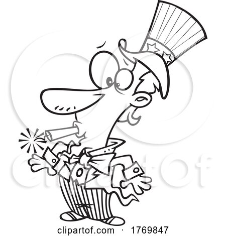 Cartoon Black and White Uncle Sam with a Firework in His Mouth by toonaday