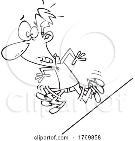 Cartoon Black and White Man on a Slippery Slope by toonaday