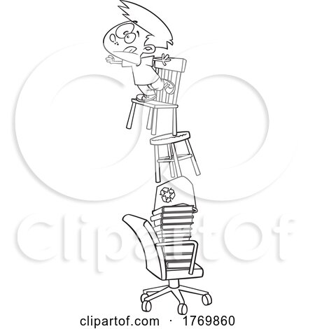 Cartoon Black and White Boy Reaching from a Tall Stack by toonaday