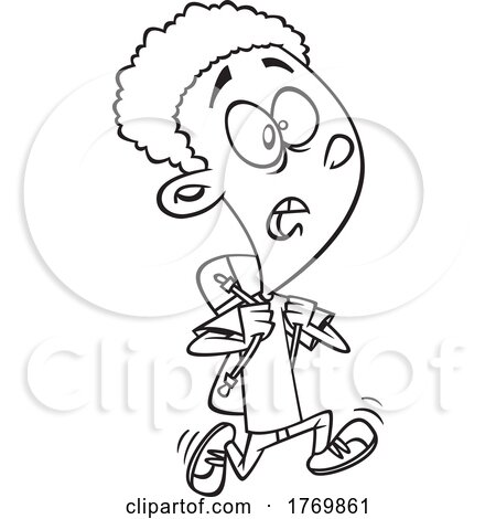 Cartoon Black and White Boy Running Late for School by toonaday