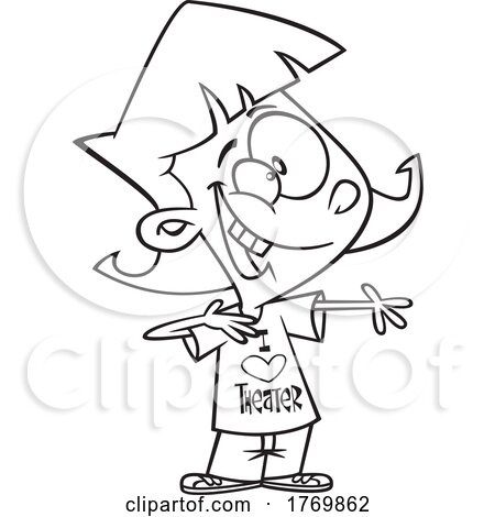 Cartoon Black and White Girl Wearing an I Love Theater Shirt by toonaday