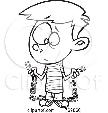 Cartoon Black and White Boy with a Weak Link by toonaday