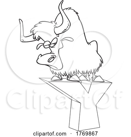 Cartoon Black and White Yak on a Letter Y by toonaday