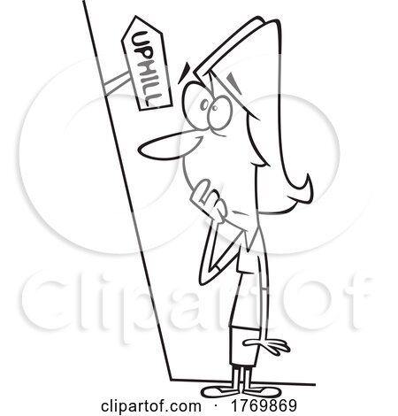 Cartoon Black and White Woman Facing All Uphill by toonaday