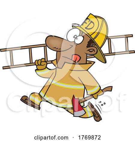 Cartoon Fireman Carrying a Ladder Posters, Art Prints