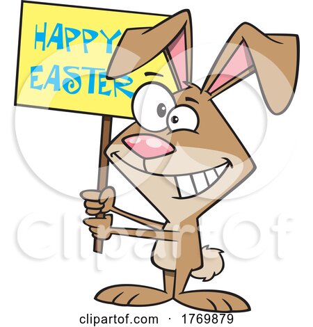 Cartoon Bunny Holding a Happy Easter Sign by toonaday