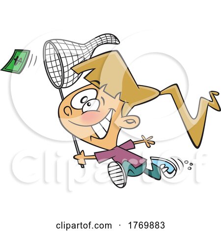 Cartoon Girl Chasing Money with a Net by toonaday