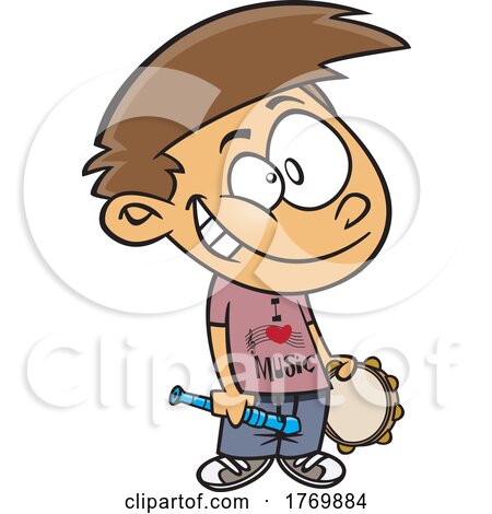 Cartoon Boy with an I Love Music Shirt by toonaday