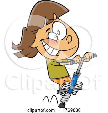 Cartoon Girl Playing on a Pogo Stick by toonaday