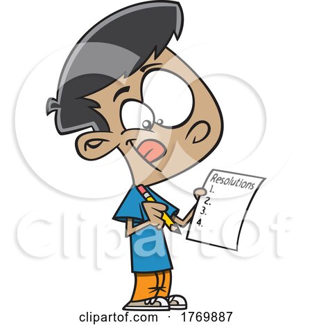 Cartoon Boy Writing a Resolutions List by toonaday