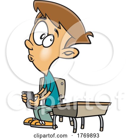 Cartoon Boy Sneaking a Text in Class by toonaday