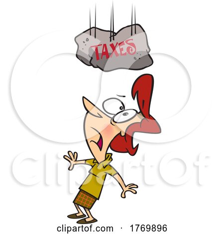 Cartoon Woman Under a Falling Taxes Boulder by toonaday