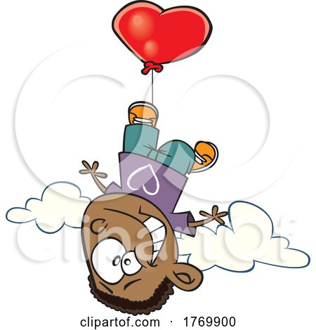 Cartoon Boy Floating Away with a Heart Balloon by toonaday