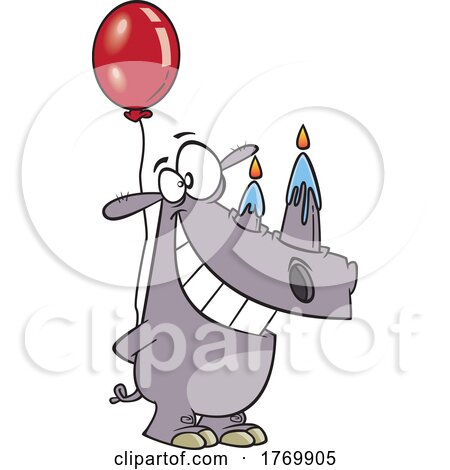 Cartoon Birthday Rhinoceros with Candle Horns and a Balloon by toonaday