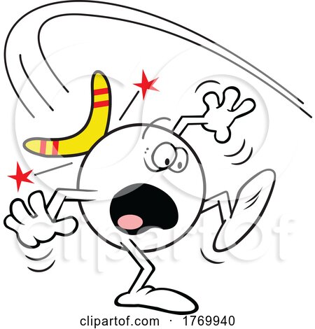 Cartoon Surprised Moodie Character Being Hit with a Boomerang What Goes Around Comes Around by Johnny Sajem