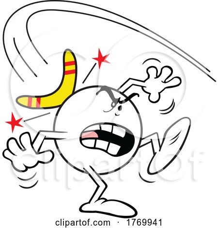 Cartoon Mad Moodie Character Being Hit with a Boomerang What Goes Around Comes Around by Johnny Sajem