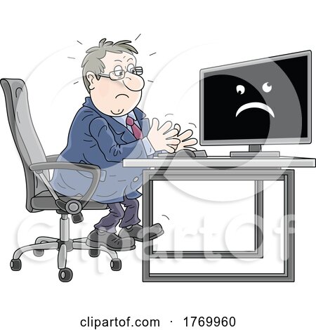 Cartoon White Businessman with Computer Problems by Alex Bannykh
