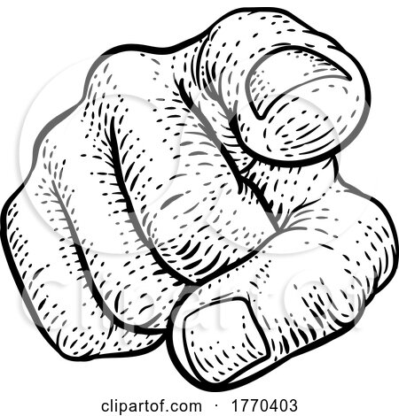 Hand Pointing Finger at You Vintage Woodcut Style by AtStockIllustration