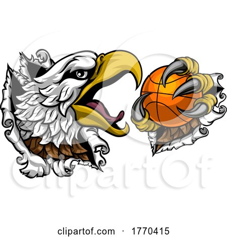 Bald Eagle Hawk Ripping Basketball Ball Mascot by AtStockIllustration