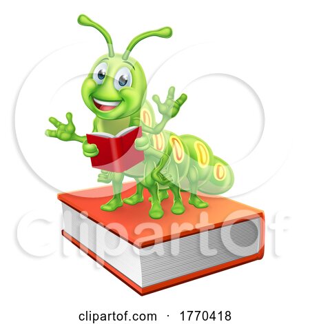 Bookworm Worm Caterpillar on Book Reading by AtStockIllustration