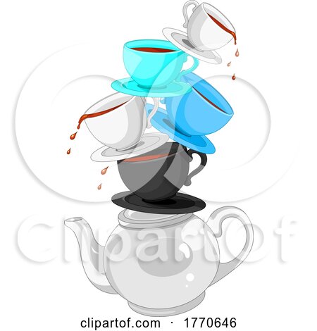 Unstable Stack of Spilling Teacups on a Pot by Pushkin